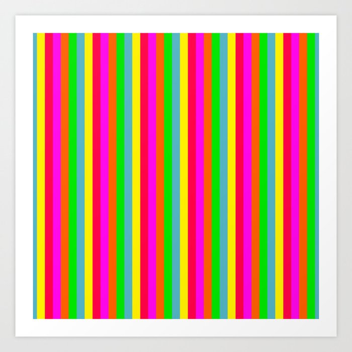 Mini Neon Hawaiian Rainbow Cabana Stripes Art Print