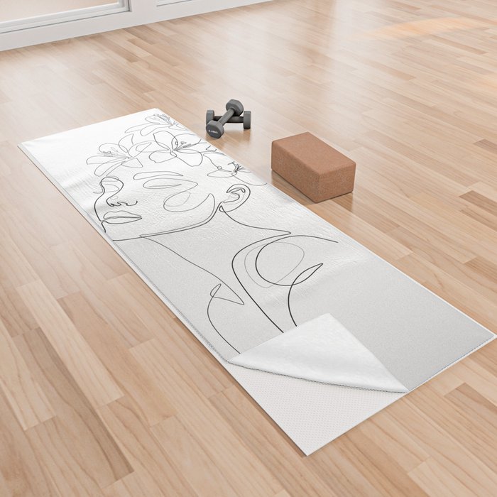 Lily Beauty / Floral girl portrait drawing Yoga Towel