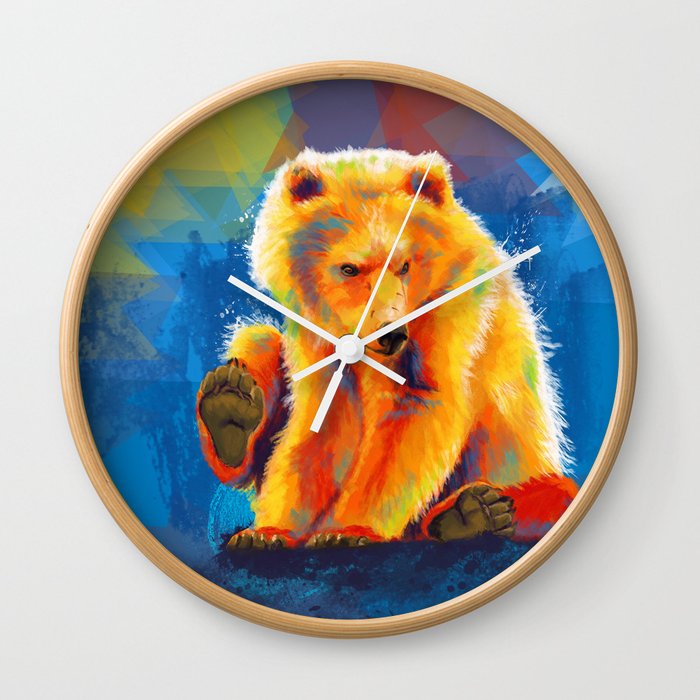 Play With A Bear Animal Digital Painting Colorful Illustration Wall Clock By Floartstudio Society6