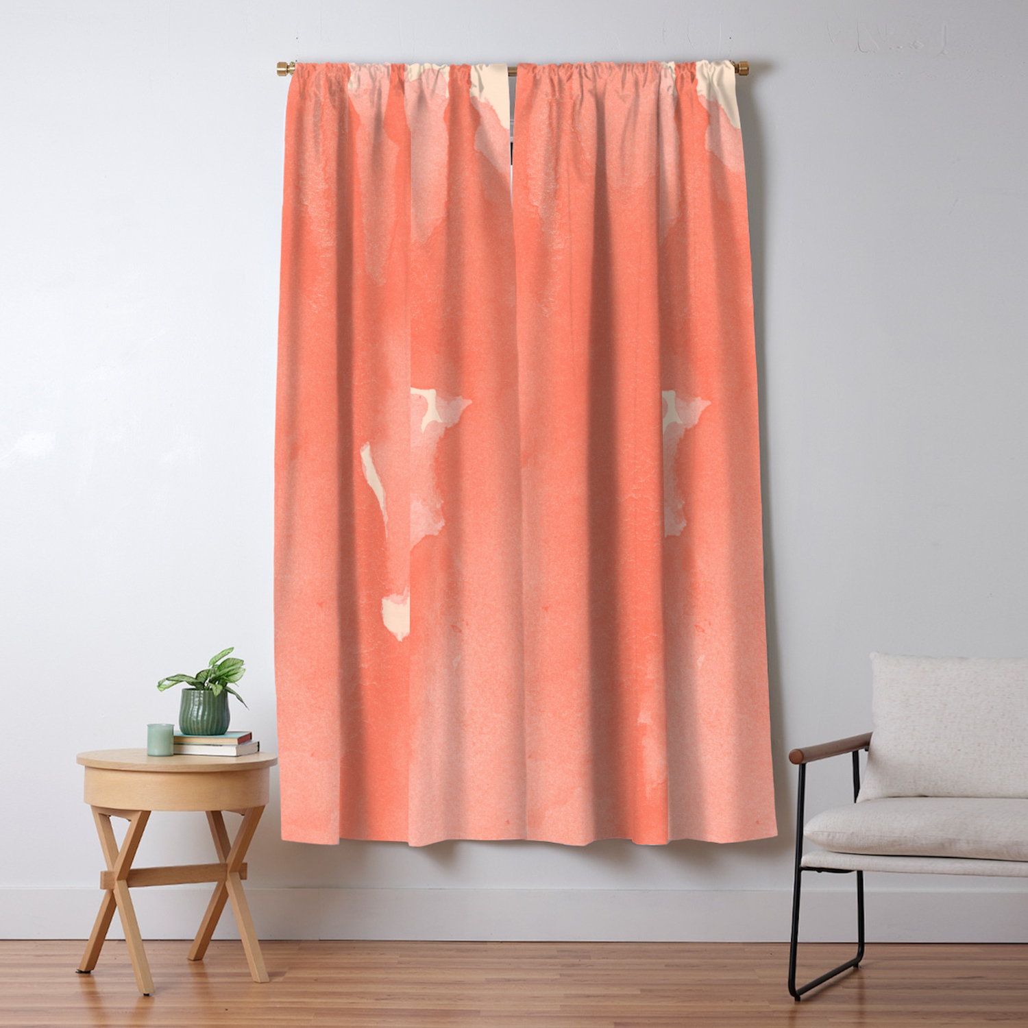 Flow Abstract Living Coral Ink Splashes On Cream Background