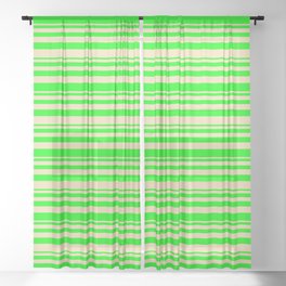 [ Thumbnail: Lime & Tan Colored Lined Pattern Sheer Curtain ]