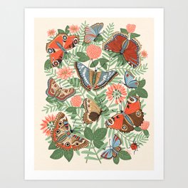 Butterflies in Flowers Art Print