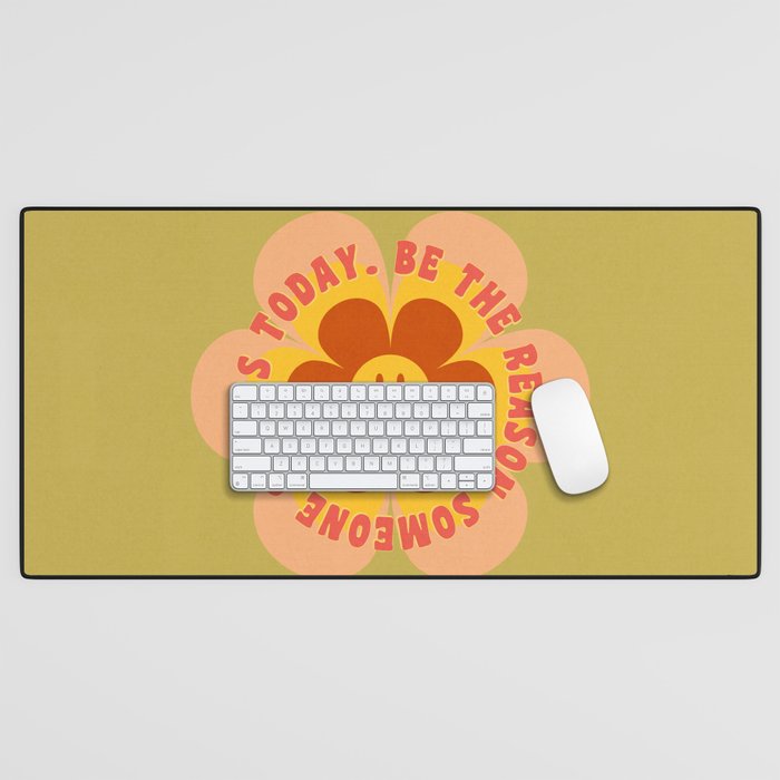 Be the reason someone smiles today - 60s 70s retro cherry blossom smiley typography  Desk Mat