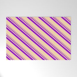 [ Thumbnail: Dark Violet and Tan Colored Stripes/Lines Pattern Welcome Mat ]
