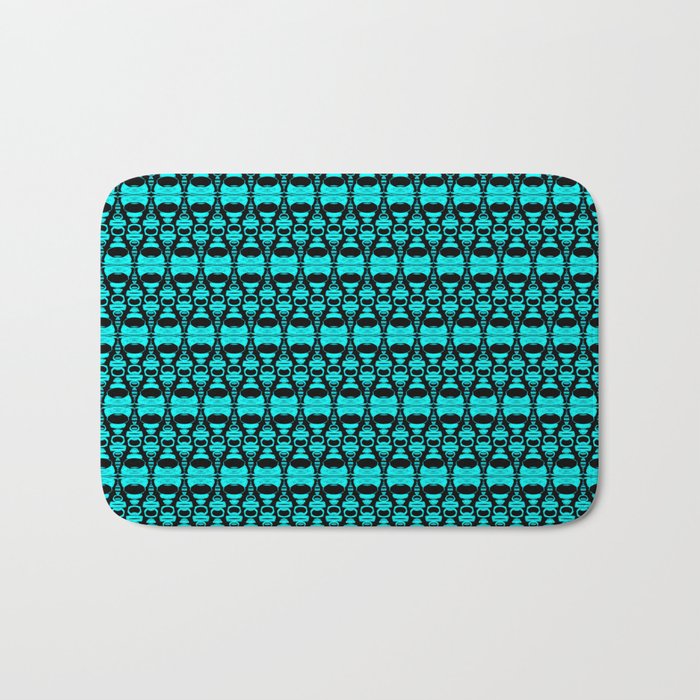 Abstract Pattern Dividers 02 in Turquoise Black Bath Mat