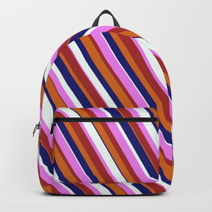 Eyecatching Chocolate, Midnight Blue, Mint Cream, Violet & Brown Colored Lines Pattern Backpack