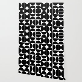 Mid Century Modern Geometric 04 Black Wallpaper
