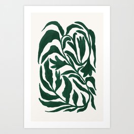 Enchanted Forest Flora Leaves Dark Green Art Print