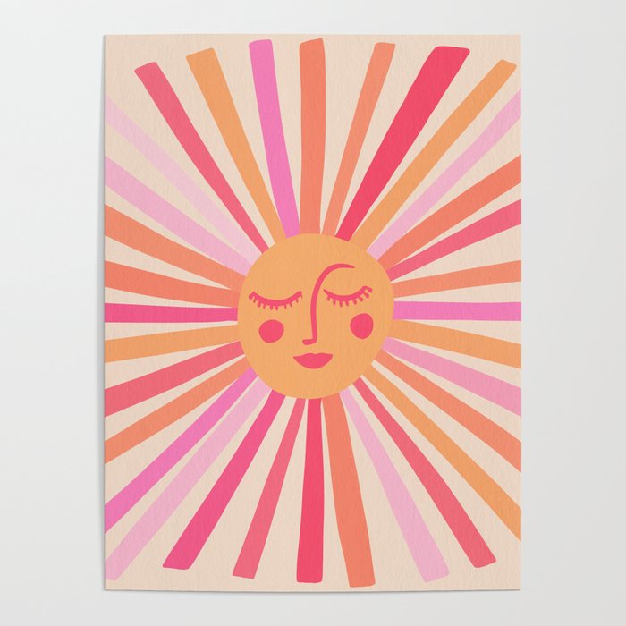 Sunshine – Pink Poster | Painting, Painting, Sunshine, Summer, Retro, Smile, Sun, Happy, Vintage, 60s