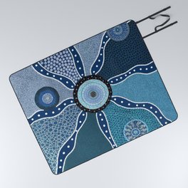 Dot Art Circles Shades of Blue Aboriginal Australian Picnic Blanket