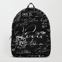White Vintage Handwriting on Black Backpack