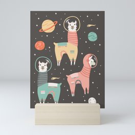Astronaut Llamas in Space Mini Art Print