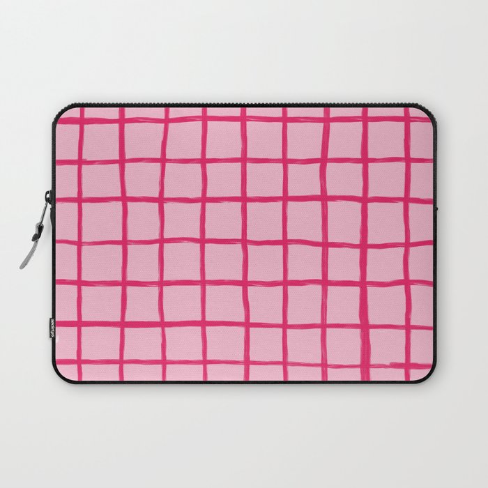 Hot Pink on Blush Checkered Grid Laptop Sleeve