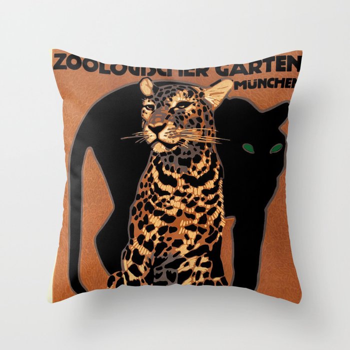 Vintage Munich Zoo Leopard 1912 Advertisement Throw Pillow