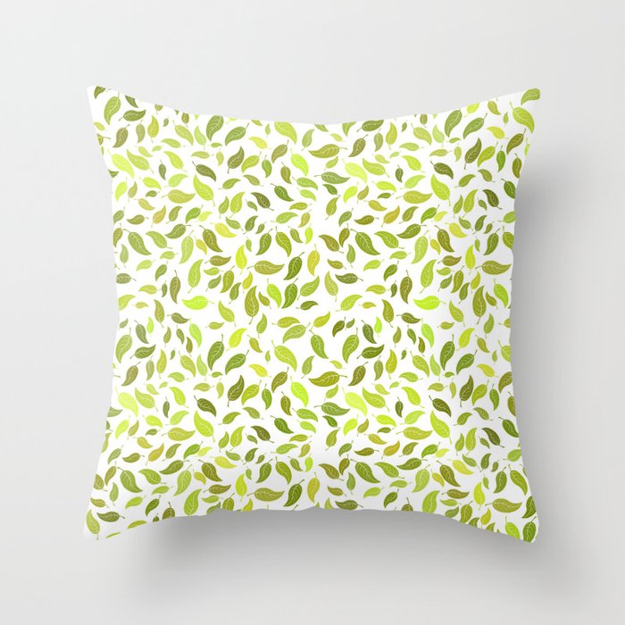 Modern Green Spring Leaves Collection Throw Pillow