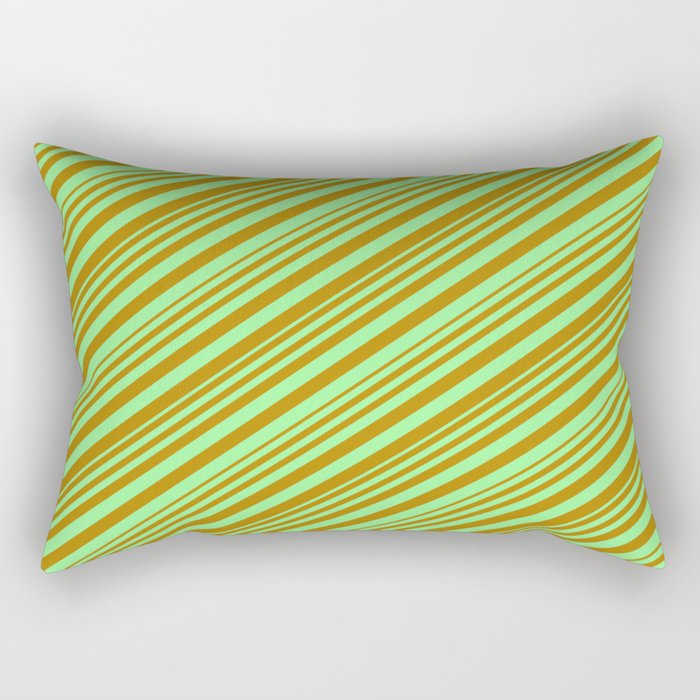Green & Dark Goldenrod Colored Stripes/Lines Pattern Rectangular Pillow