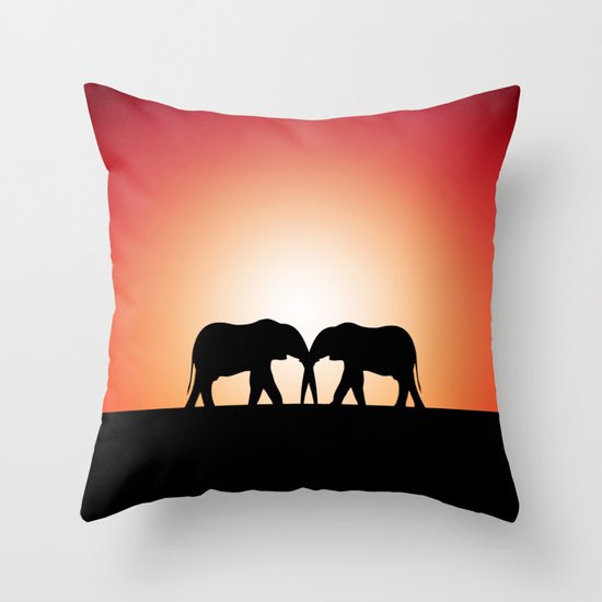 Elephant Sunset Throw Pillow