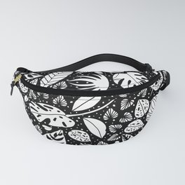 An assortment of black-and-white leaves Fanny Pack