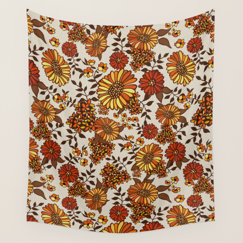 pic Orange 70S Wall Art retro 70s boho hippie orange flower power wall tapestry
