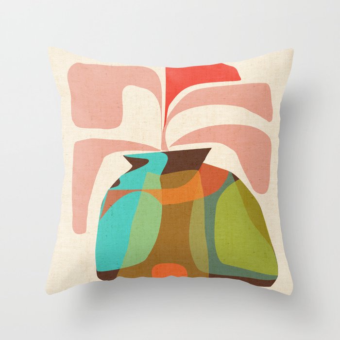 Abso 03 Colored Vase With Red Plant Throw Pillow