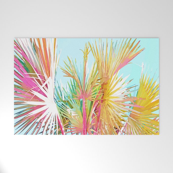 Beachy Pastel Palm Jungle | Botanical Digital Painting | Nature Plants Tropical Boho Blush Welcome Mat