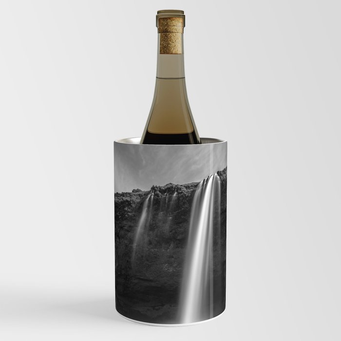 Seljalandsfoss waterfall, Iceland beautific nature landscape black and white photograph - photography - photographs Wine Chiller