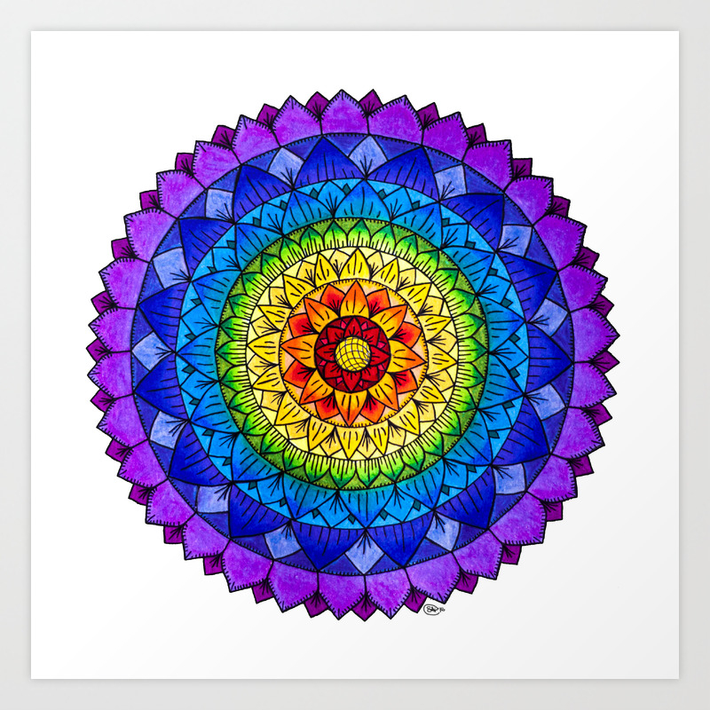 Rainbow Chakra Flower Mandala Colored Pencil Drawing By