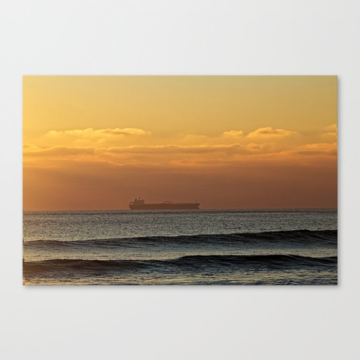 Sunset Seascape Waves Cargo Ship Canvas Print