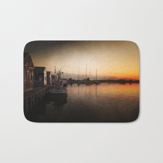 Landing stage - Sundown Harbour Boat at Sea #Society6 Bath Mat