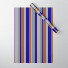 [ Thumbnail: Sienna, Dark Grey, Light Slate Gray, and Dark Blue Colored Lines Pattern Wrapping Paper ]