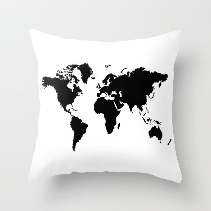 Black and White world map Throw Pillow