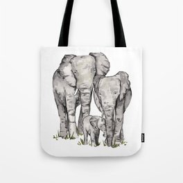 Elephant Family, Elephant Watercolor Painting, Animal Family Tote Bag