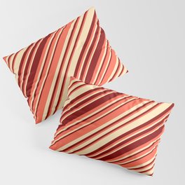 [ Thumbnail: Red, Beige, and Maroon Colored Striped/Lined Pattern Pillow Sham ]