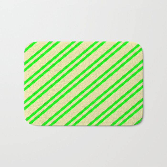 Lime and Pale Goldenrod Colored Pattern of Stripes Bath Mat