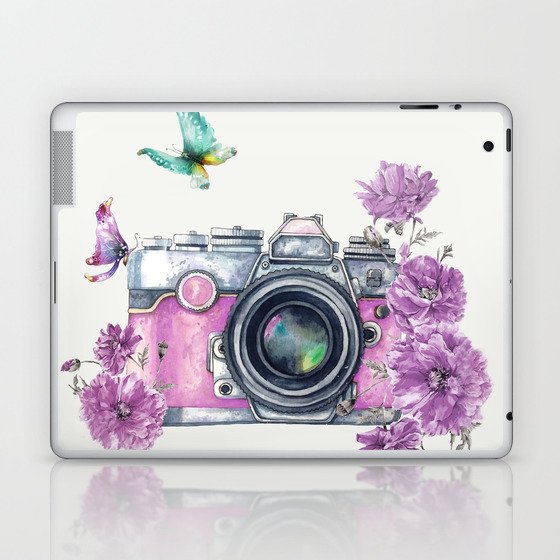 Camera with Summer Flowers 2 Laptop & iPad Skin