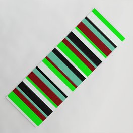 [ Thumbnail: Eyecatching Aquamarine, Maroon, Lime, Mint Cream & Black Colored Lined/Striped Pattern Yoga Mat ]
