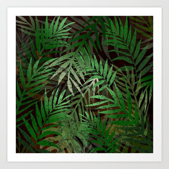 TROPICAL GREEN LEAVES BROWN B. Art Print