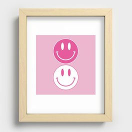 Large Pink and White Smiley Face - Preppy Aesthetic Decor Recessed Framed Print