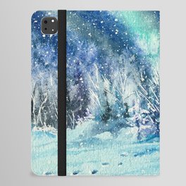 Magical Log Cabin Snowy Northern Lights Forest Landscape iPad Folio Case