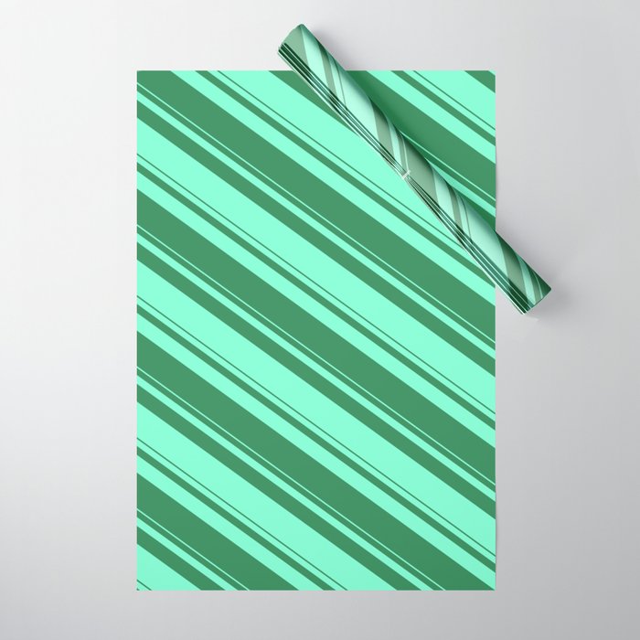 Sea Green and Aquamarine Colored Striped/Lined Pattern Wrapping Paper