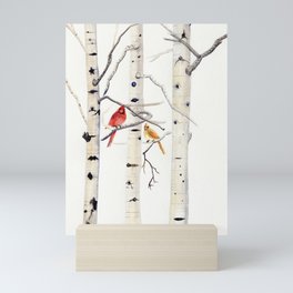 Birch Trees and Cardinal Mini Art Print