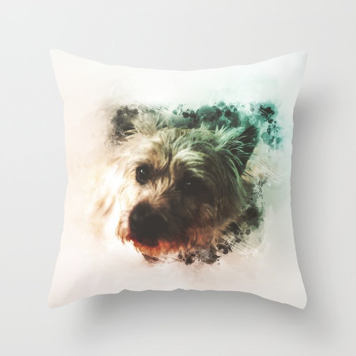 Cairn Terrier Digital Watercolor Painting Throw Pillow