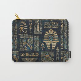Egyptian hieroglyphs and deities -Abalone and gold Carry-All Pouch