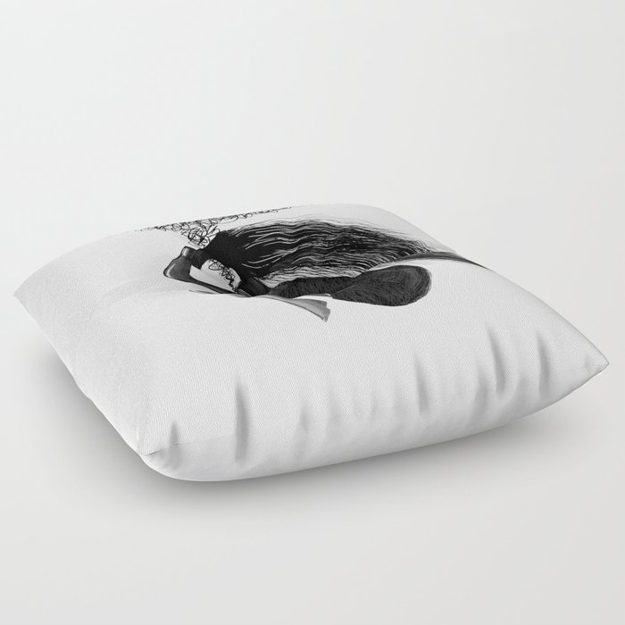 Disturbing  thoughts of a young girl digital art black and white graphics Floor Pillow