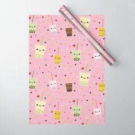 Happy Boba Bubble Tea Pink Wrapping Paper | Pattern, Cute, Adorable, Colorful, Milk, Coffee, Bubble Tea, Bubble, Graphicdesign, Boba 