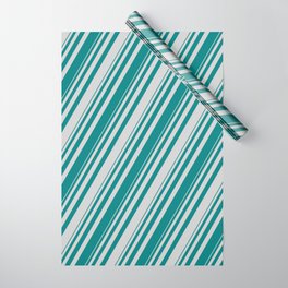 [ Thumbnail: Teal & Light Grey Colored Striped Pattern Wrapping Paper ]