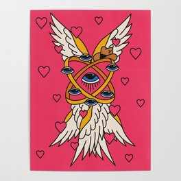 Cowboy Seraphim Poster | Painting, Illustration, Oldschool, Cowboy, Heart, Angels, Eyes, Supernatural, Pink, Digital 