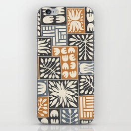 Stylized Floral Patchwork in Rumba Orange, Spade Black and Slate Gray Color iPhone Skin