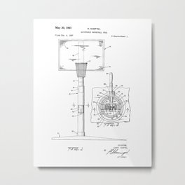 Adjustable Basketball Goal Vintage Patent Hand Drawing Metal Print | Funny, Art, Mechanic, Design, Mechanical, Patentimage, Drawing, Illustration, Ink Pen, Creative 
