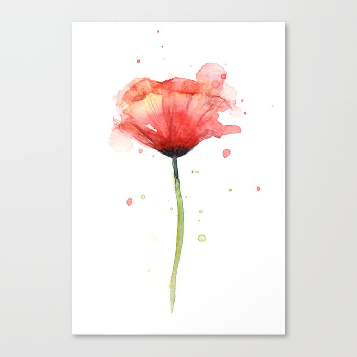 Red Poppy Watercolor Flower Floral Canvas Print